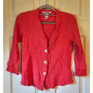 Fresco by Nomadic Traders Women’s Red Crinkle Blouse Petite Small Button Front